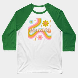 Gemini 70s Rainbow with Flowers Baseball T-Shirt